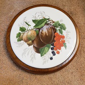 Round Ceramic Tile in Wood Base Trivet Still Life